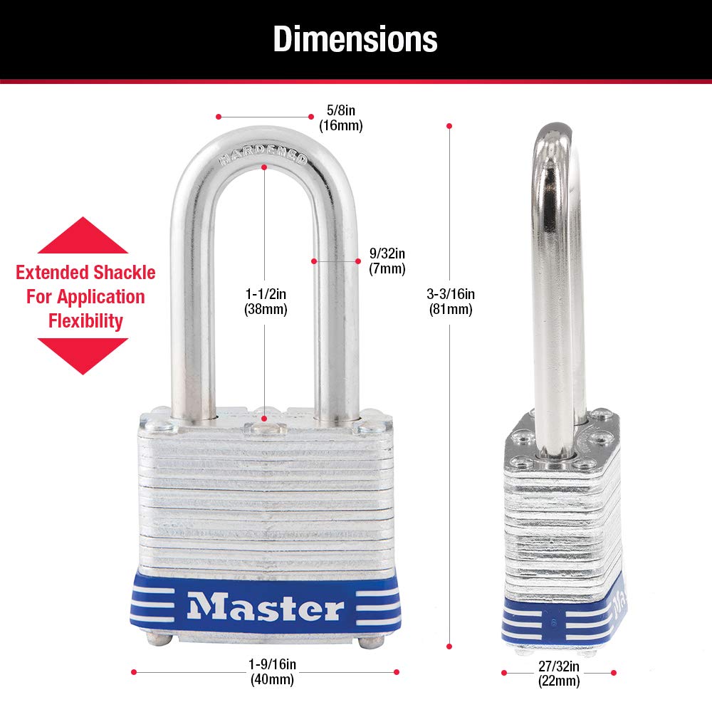 Master Lock Outdoor Padlocks, Lock Set with Keys, Keyed Alike Padlocks with Long Hardened Shackles That Resist Cutting for Gates, Sheds, Fences, 3 Pack, 3TRILF