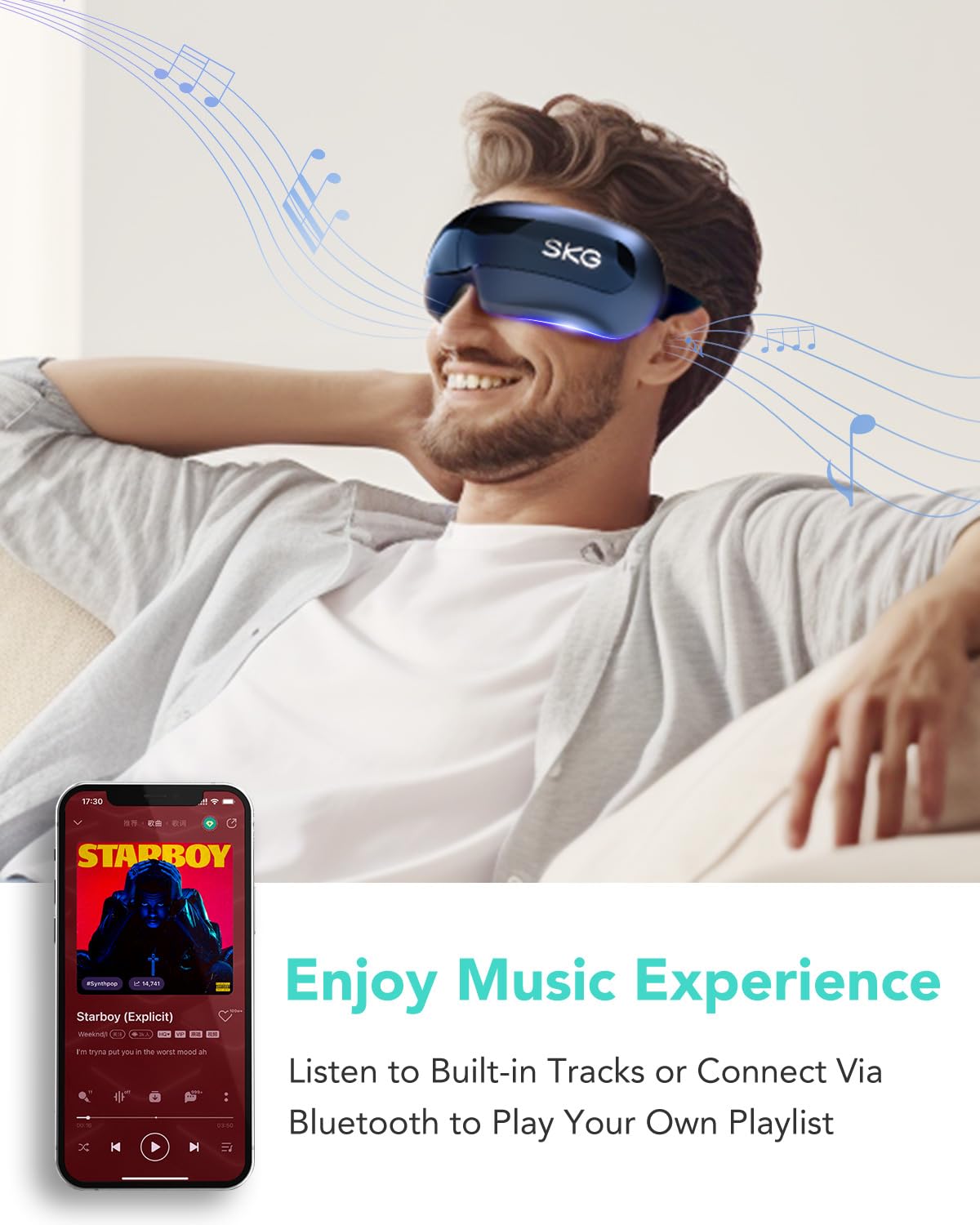 SKG Eye Massager with Heat, Bluetooth Heated Eye Massager for Relief with Vision Window Music, Soothing Eye Care to Relax Eyes, Best Gifts for Women Men