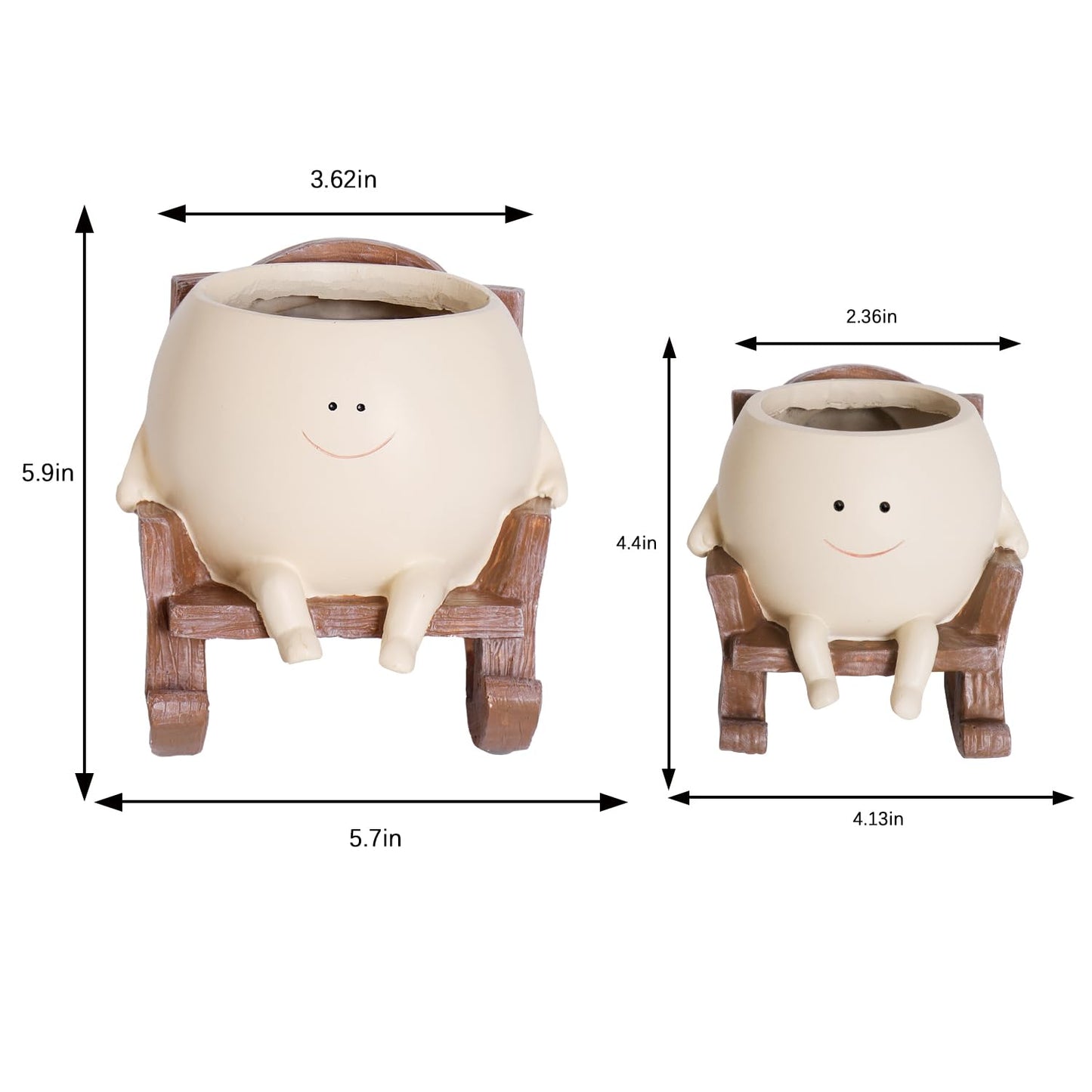 UMESONG Smily Face Planter Pot Cute Resin Flower Head Planters for Indoor Outdoor Plants Unique Sitting Rocking Chairs Succulent Pots for String of Pearls Plant Live Gift Ideals with Drainage Hole