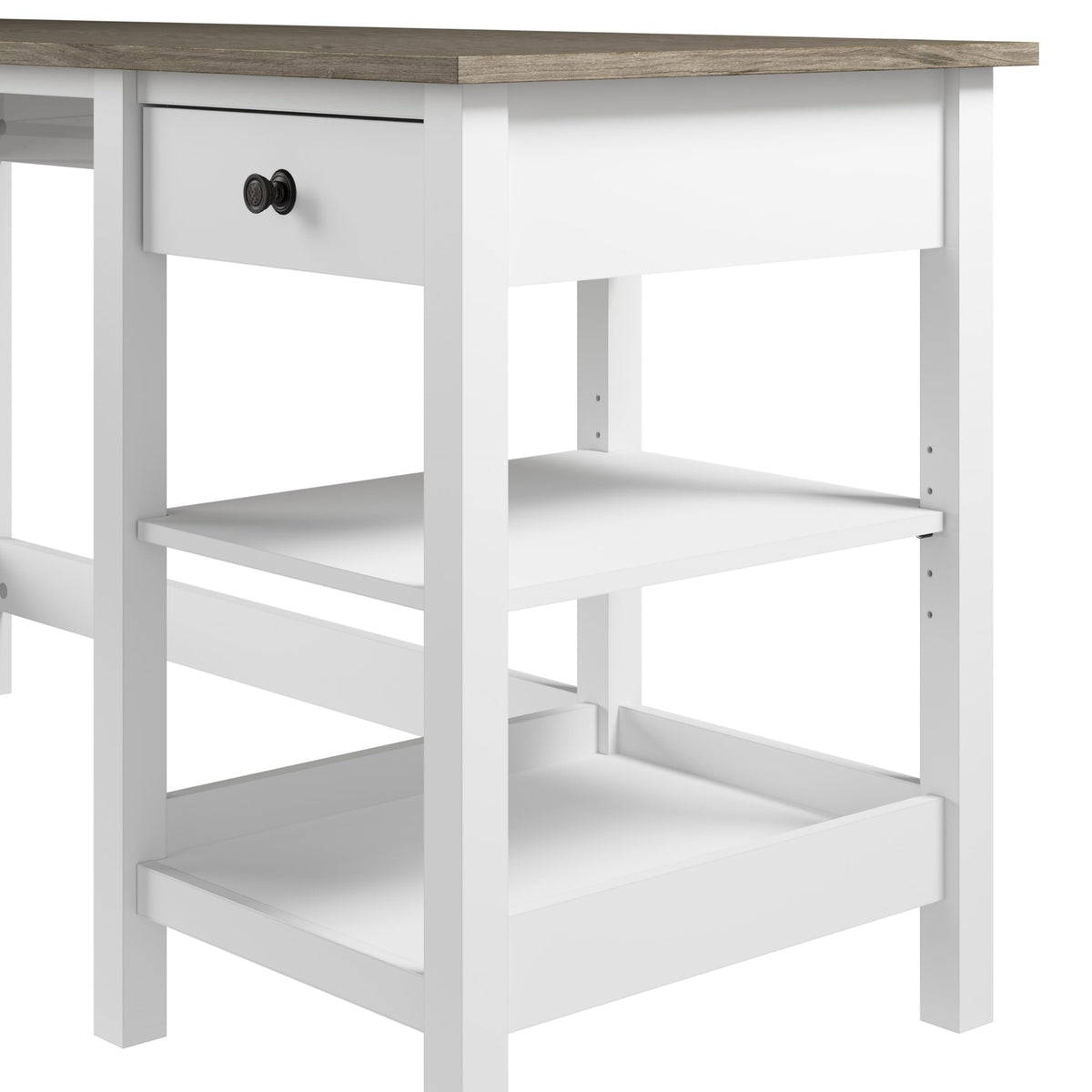 Bush Home Mayfield 60W L Shaped Computer Desk with Desktop Organizer in Pure White and Shiplap Gray