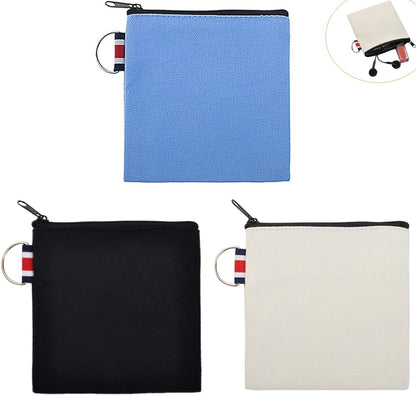 DraCra 3 Pack Small Canvas Zipper Pouch with Hanging Ring Square Pocket Carrying Purse Travel Storage Organizer Case Mini Toiletry Bag for Makeup Lipstick Cosmatic Change Coins Earphone Charger Cable