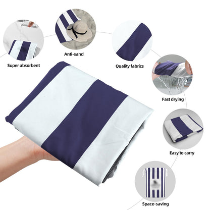 CNMTCCO Large Beach Towel for Adults with Bag - Quick Dry Microfibre - 100% Recycled Towel - Sand Free, Lightweight, Compact (160x90cm, 63x35in) (Blue)