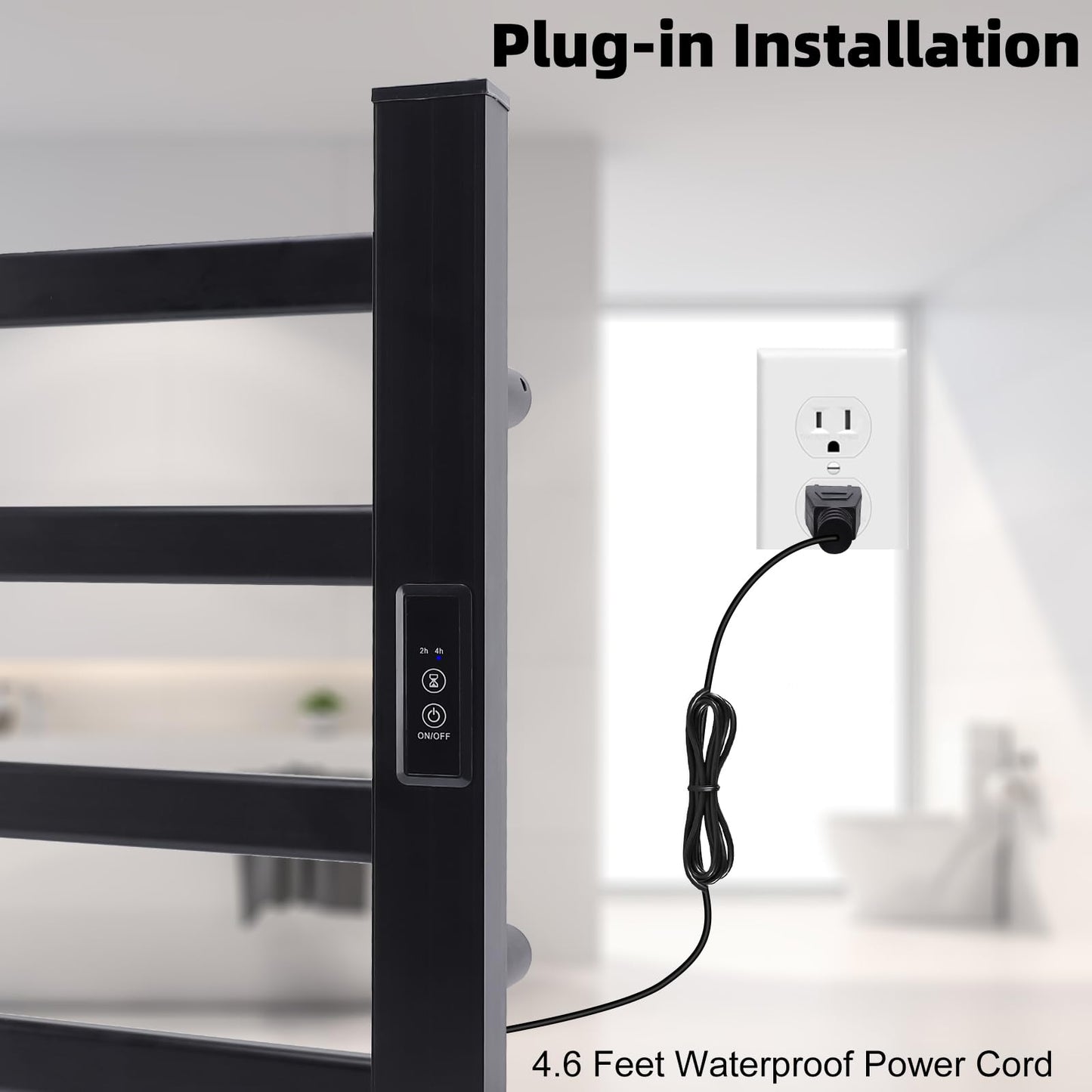 Towel Warmer Heated Towel Bar-Rack - Nopwer Bathroom Wall Mounted Electric Towel Drying Plug-in Matte Black 8 Bars
