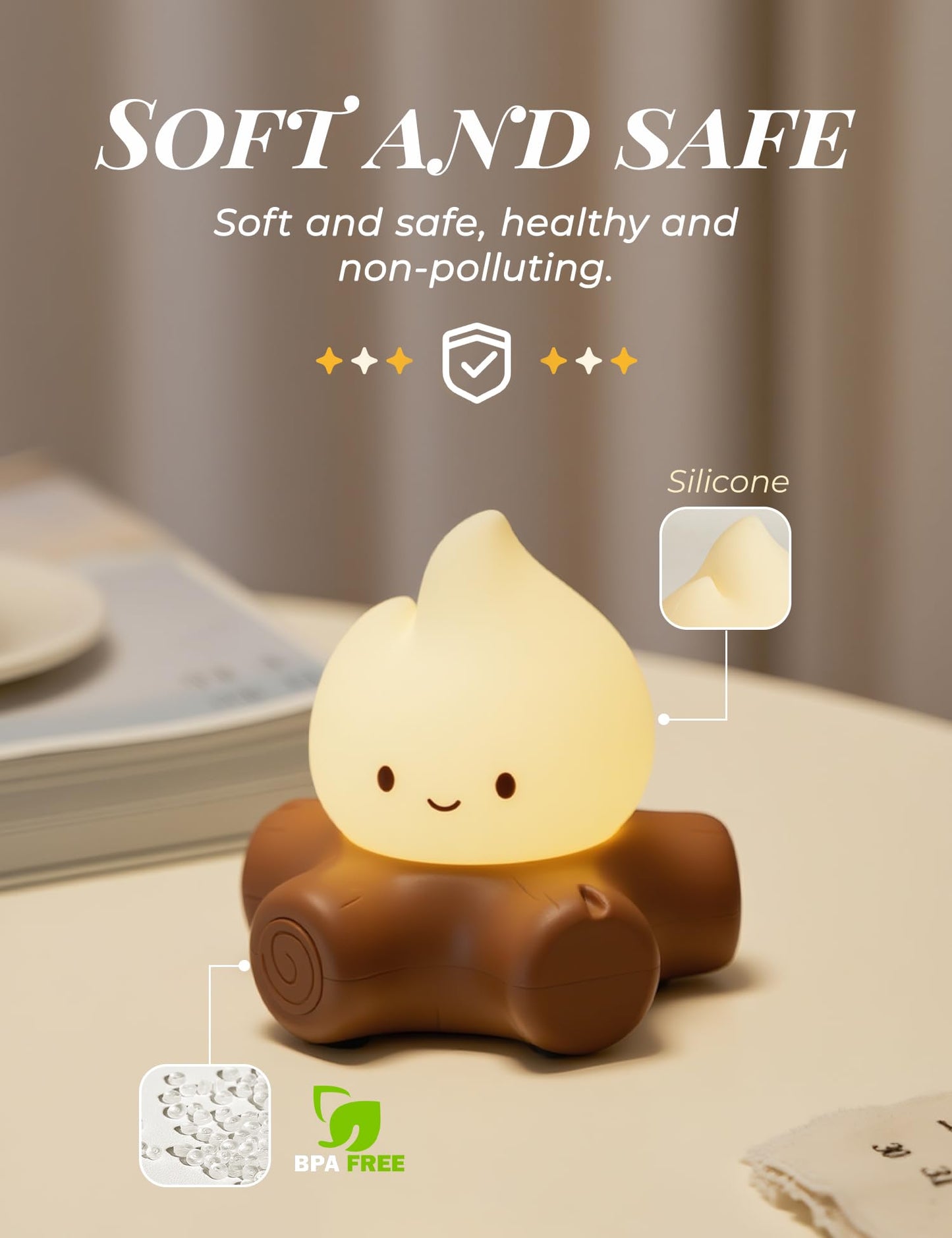 Cute Ghost Campfire Lamp, Halloween Decor,Kids Night Light，Adjustable Dimmable Rechargeable Night Light for Kids, Girls, Boys Gifts,Halloween,Christmas Decorations