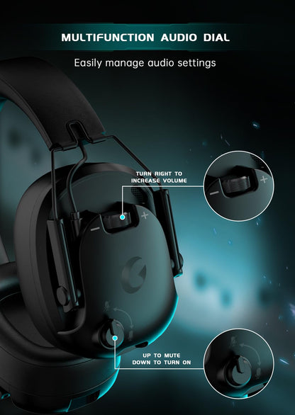Rumoon Wireless Gaming Headset for PC, PS5, PS4, Switch, Gaming Headset with Detachable Noise Cancelling Mic, 2.4GHz & Bluetooth 5.3 Dual Connection, 7.1 Surround Sound Black