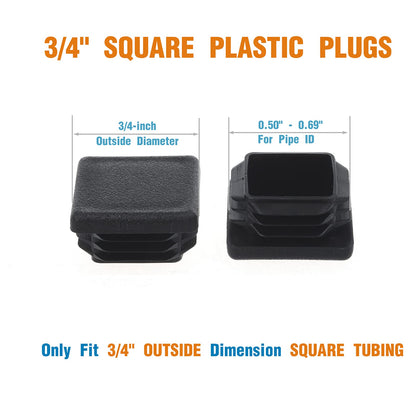 Timsec Square Plastic Plug, End Caps for Tubing Pipe OD 3/4" x 3/4", Steel Chair Leg, Furniture or Fitness Equipment, Bar Stool Glides Inserts, Fence Plugs (12 Packs)