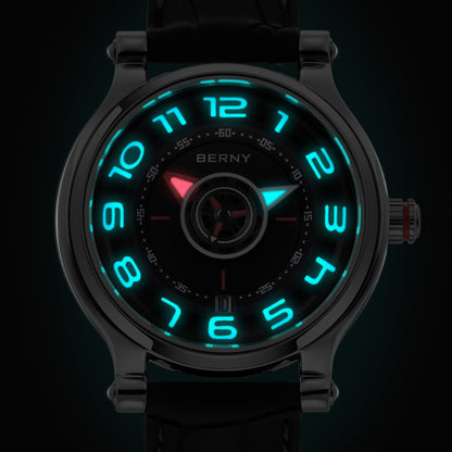 BERNY Mechanical Watch for Men Automatic Movement Miyota 8215 Multifunction Calendar Luminous Hands Exhibition Back Cover 5ATM Waterproof