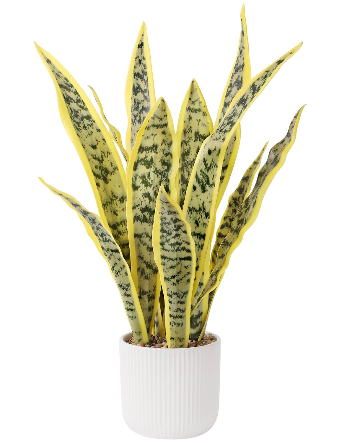 DUZYXI Artificial Realistic Snake Plant 21.5" with White Pot Fake Snake Plants Sansevieria Greenery Faux Snake Plant for Home Office Living Room Housewarming Gifts Indoor Decor-LightYellow