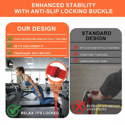 Nordic Curl Stabilizer Strap with Anti-Slip Locking Buckle, Adjustable 63-Inch gym seatbelt for Bench, Nordic Curl, Leg Extensions, Seated Rows & Home Gym Training(red)
