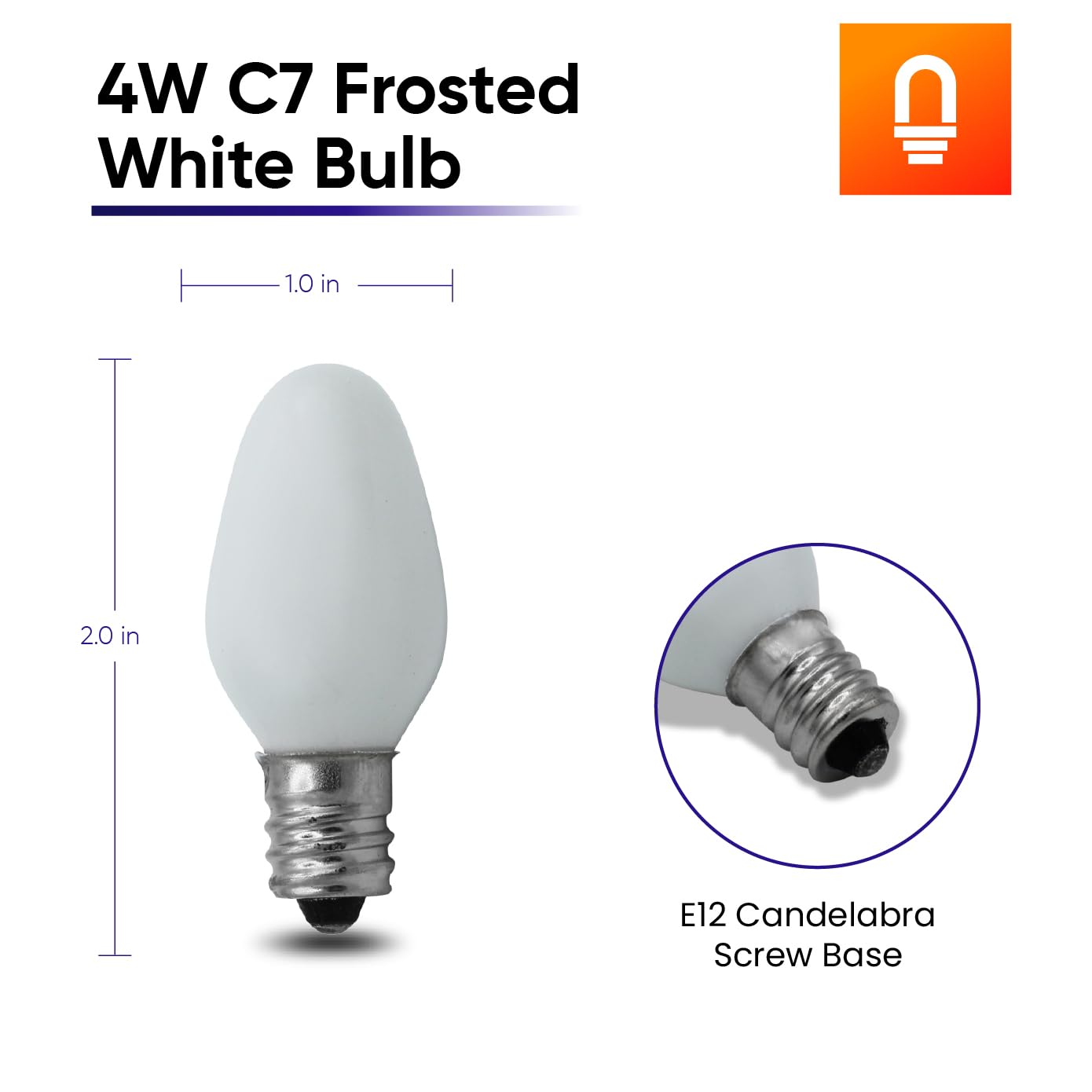 lumenivo 4W Replacement C7 Frosted White Bulb 120V Incandescent Light Bulb for Holiday Decor, Small Night Light, Baby Showers, Christmas Bulbs - E12 Candelabra Base - 2 Pack