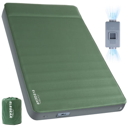Elegear CumbreX™ Air & Foam Self Inflating Sleeping Pad, Built-in Electric Pump 4" Ultra-Thick Memory Foam Camping Mattress with Pillow Double Camping Pad 4-Season R-Value 9.5 Camp Mat - Gueen