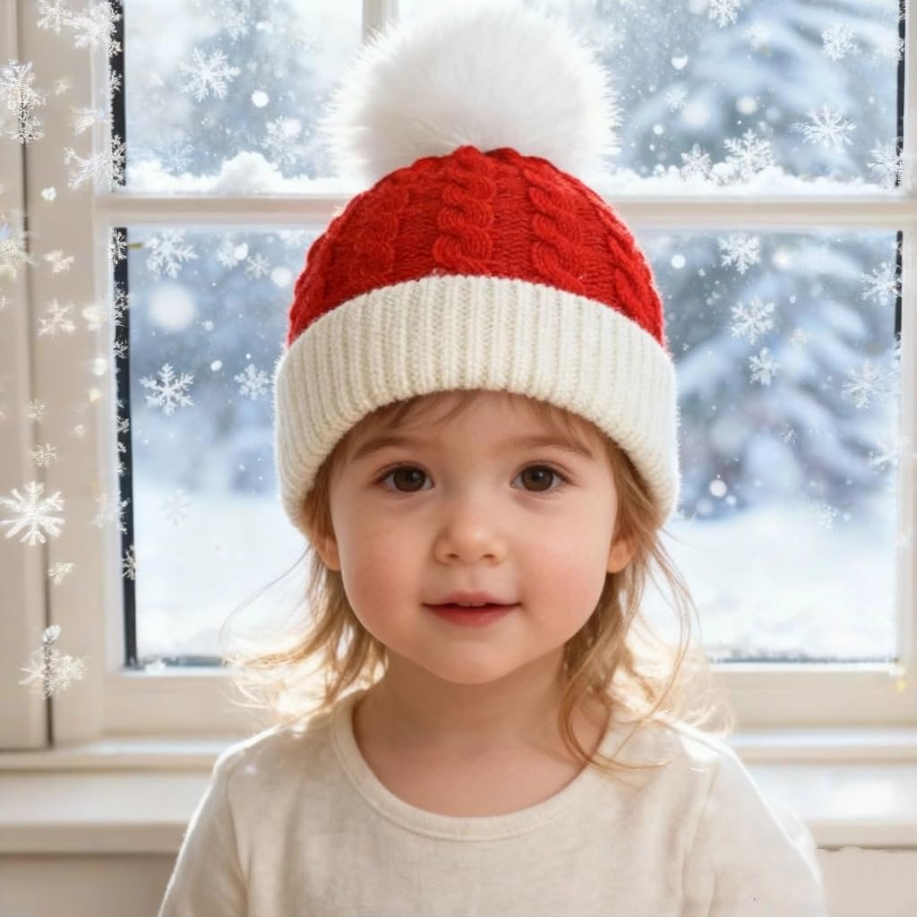 Christmas Knit Santa Hat Baby Knitted Beanie Hat for Infant‌ Toddler‌ 0 to 3 Years Old Red
