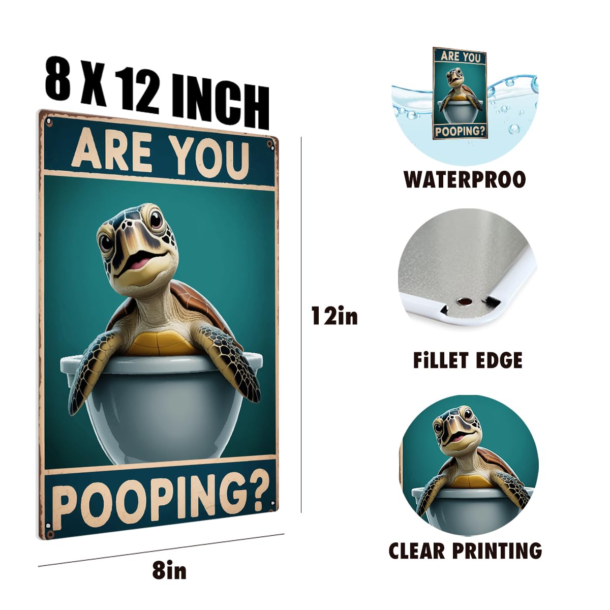 BEASTZHENG Funny Sea Turtle Bathroom Metal Tin Sign – Are You Pooping Turtle Decor, Ocean Theme Wall Art, Tropical Turtle Bathroom Accessories, Sea Life Tin Sign for Restroom