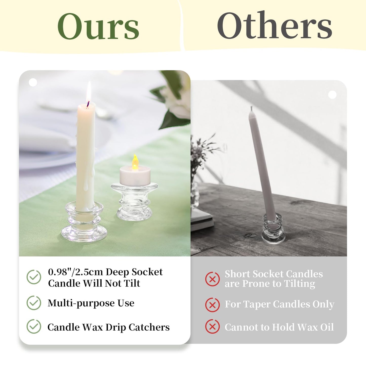 Glasseam Taper Candle Holders Bulk: 10pcs Glass Candle Sticks Holder Decor Clear Short Small Candlestick Holders Modern for Table Centerpiece Wedding Christmas Dinner Party