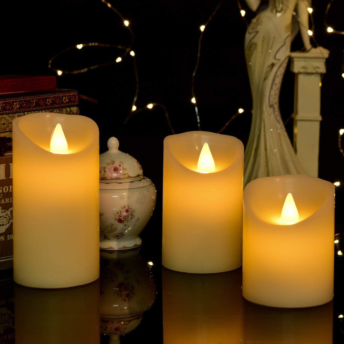 Biyanuo LED Candles, Flameless Battery Candles 4" 5" 6", Real Wax Pillars with 10 Key Remote Control and 24 Hour Timer (Ivory, 3 Pack)