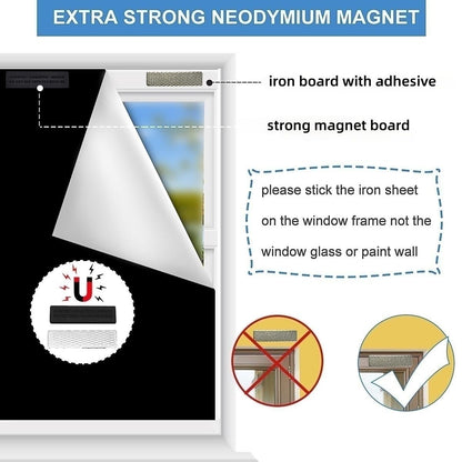 100% Blackout Blind Magnetic Window Cover 118 x 57Inch,No Drill,Cut Any Size/Shape,Portable Black Out Shades Curtains for Nursery Bedroom,Rv,Media Room with Magnetic Closure
