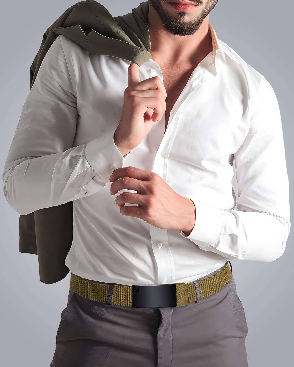 FAIRWIN Men's Ratchet Web Belt,1.25 inch Nylon Automatic Buckle,No Holes Invisible Belts for Men Jeans Pants