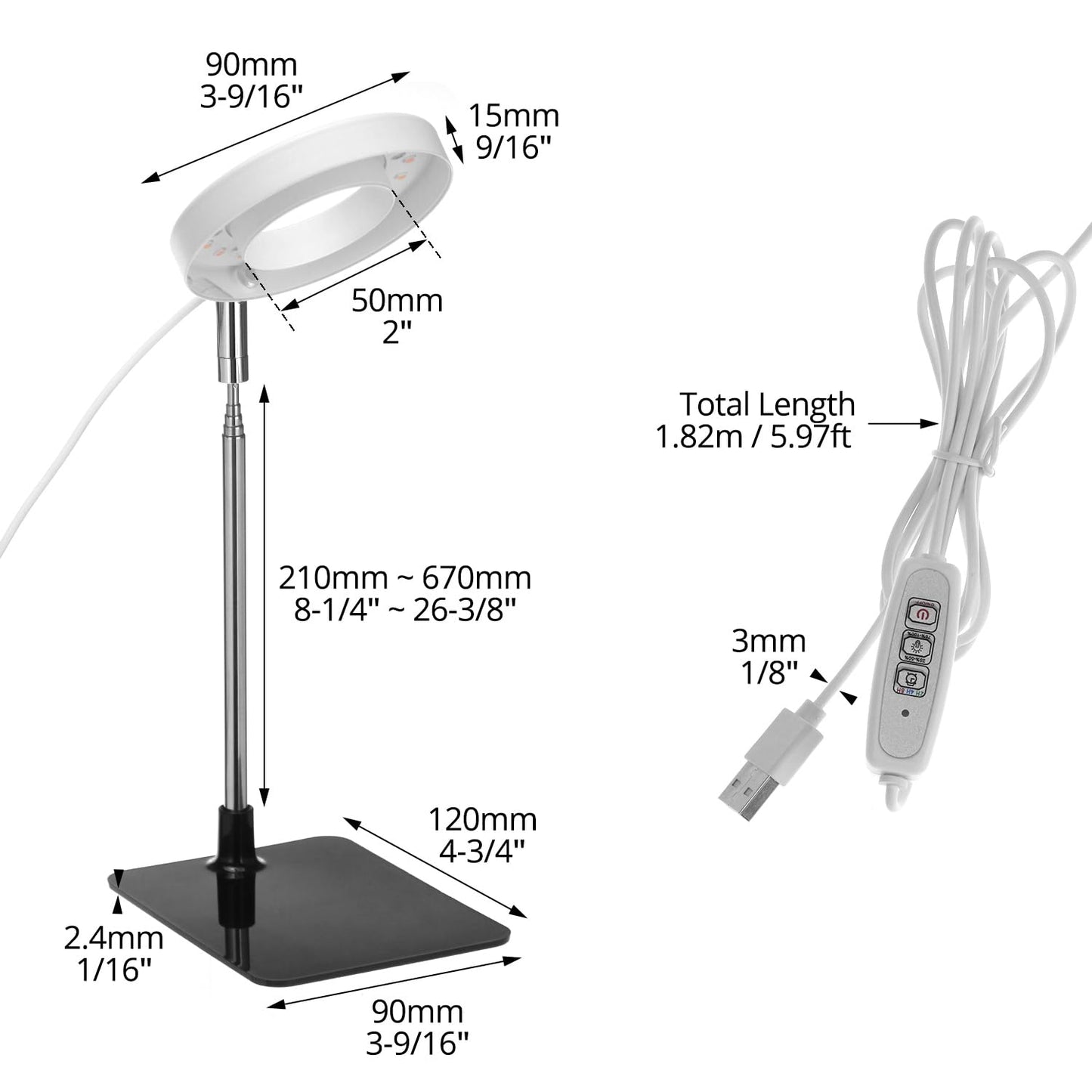 QWORK Grow Lights for Indoor Plants, 3 Pack Full Spectrum LED Desk Grow Lamp, 7-25 in Adjustable Height, Auto Timer 2/4/8H, 4 Dimmable Levels, USB Powered