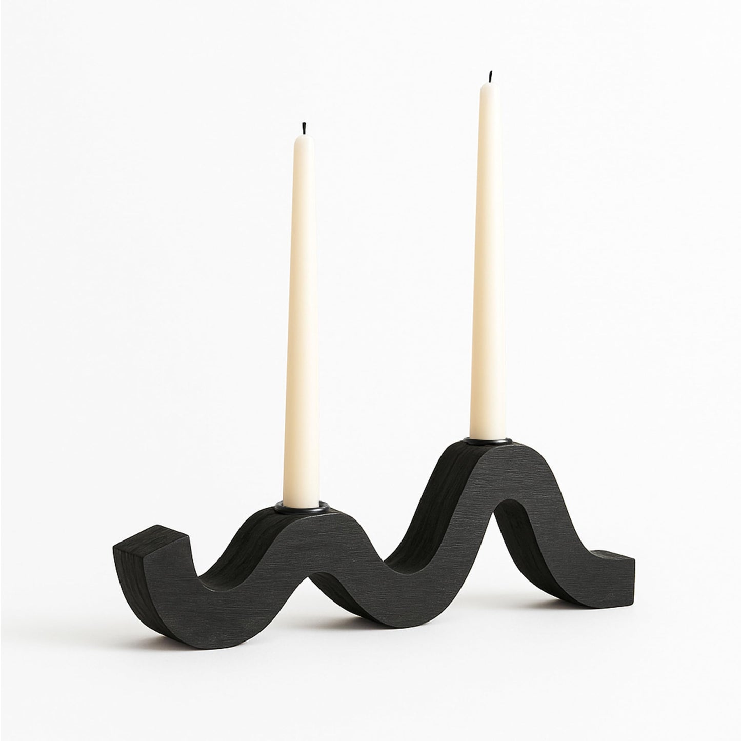 Remenna Balck Taper Candle Holder Modern Wave Candlesticks Wooden Decorative Centerpiece Candle Stands for Table Mantel Wedding Housewarming Gift