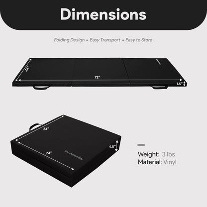 BalanceFrom 6x2 Feet 3-Panel Folding Gymnastics Mat – 1.5-Inch Thick Pad with Vinyl Surface and Carrying Handles for Tumbling, Yoga, Pilates, Home Workouts, and Martial Arts