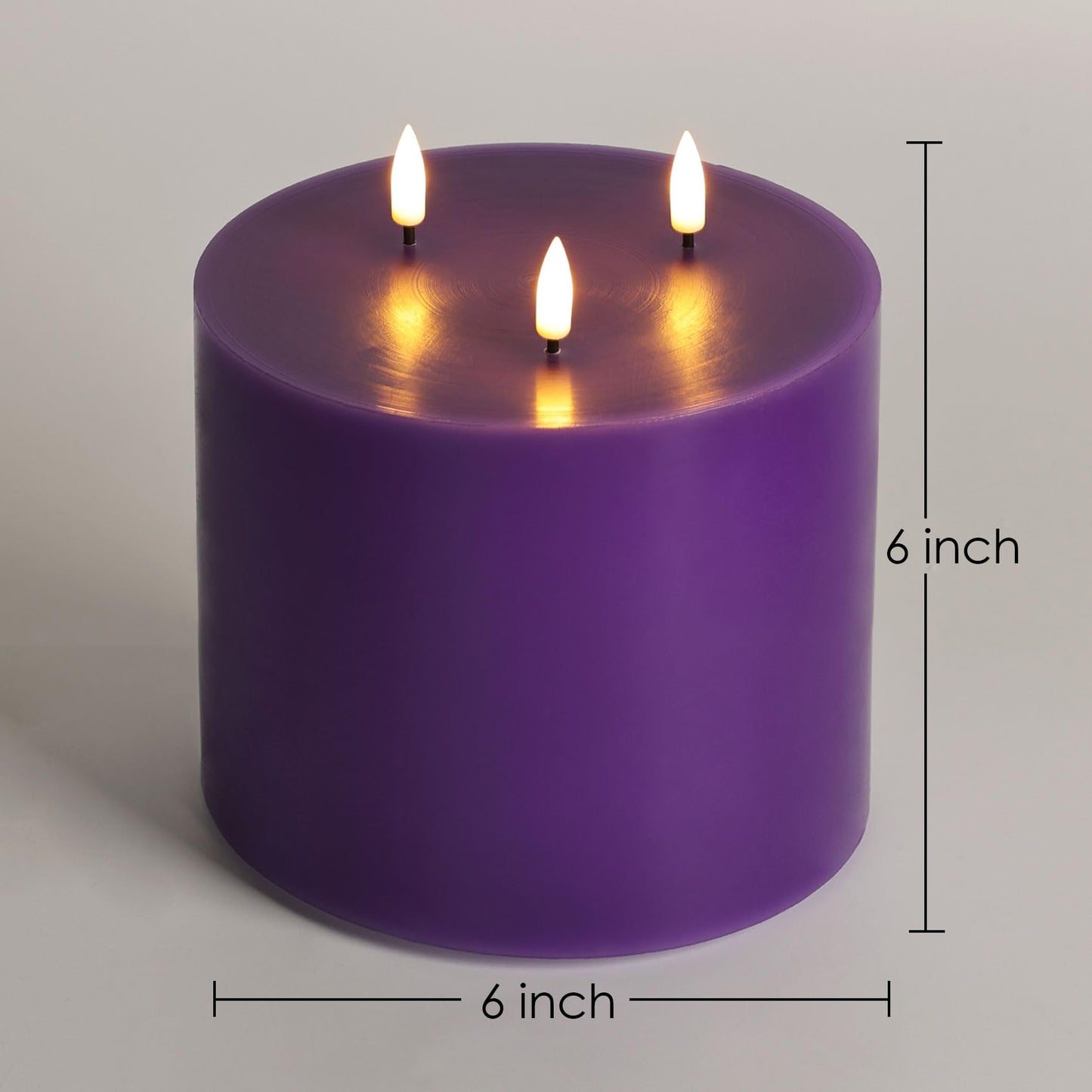 Girimax 3 Wick Purple Flickering Flameless Pillar Candle with Remote, 6x6 inch Large LED Candle Battery Powered Real Wax Coating Home Decor