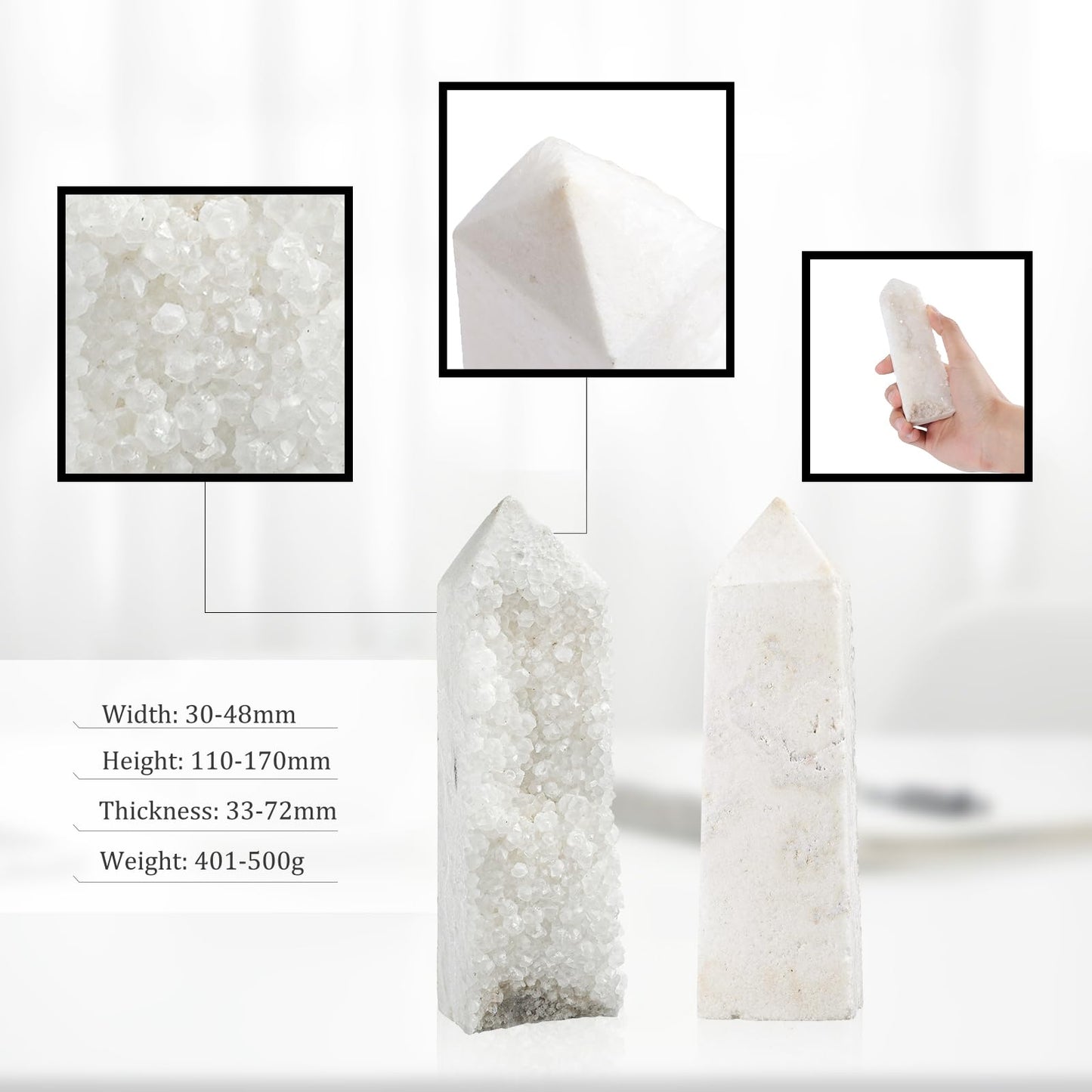 moonsix Natural Rock Crystal Quartz Obelisk Tower, Irregular Raw Crystal Wands Geode Stone for Meditation Home Decor, 401-500g