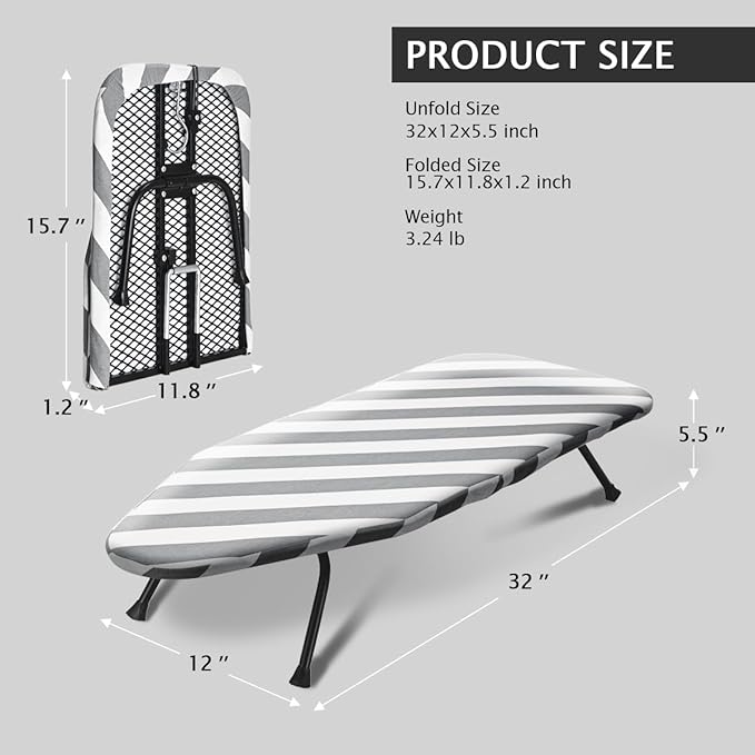 SheeChung Small Ironing Board 12"x32" Foldable Ironing Board