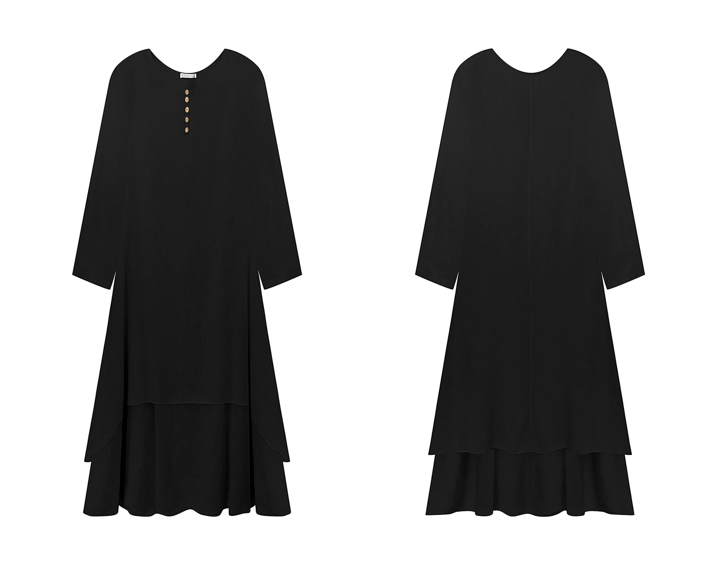 R.Vivimos Women Long Sleeve Cotton Casual Loose Plus Size Irregular Long Dresses