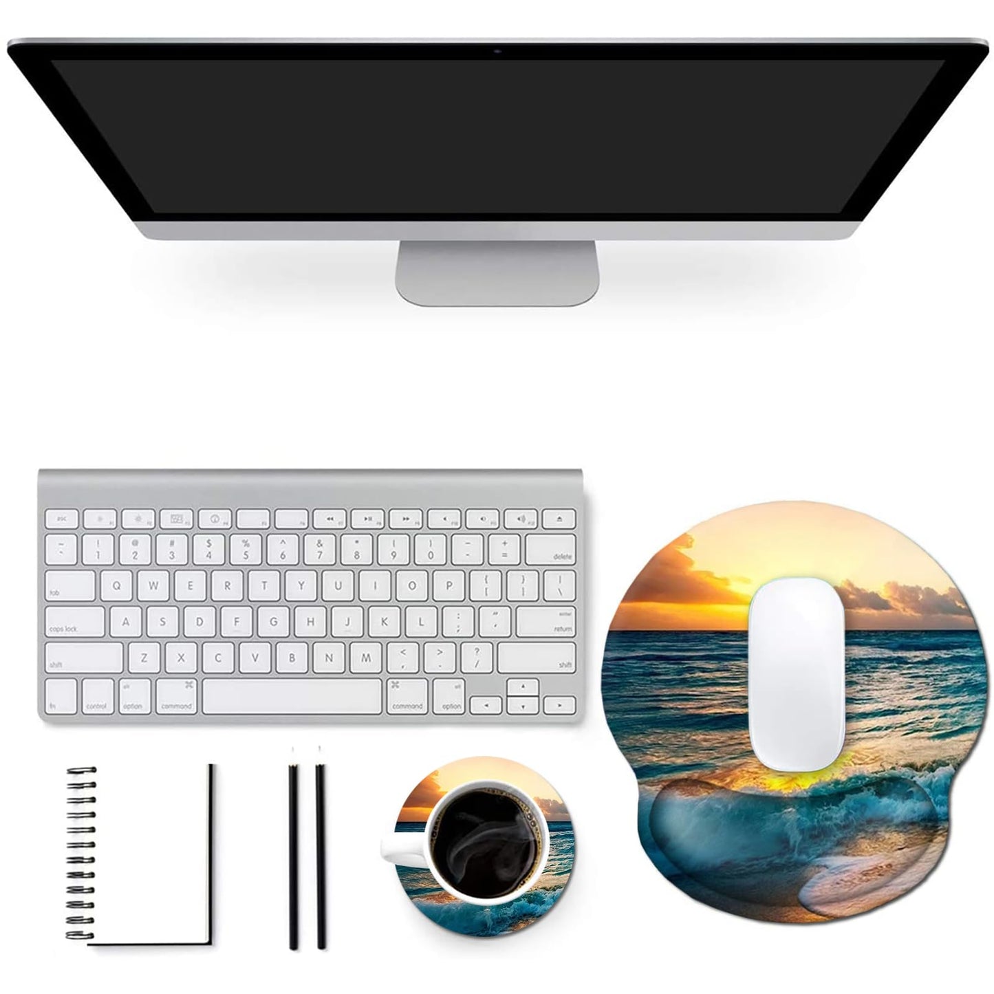 ToLuLu Mouse Pad Wrist Rest Support Gel, Ergonomic Mouse Pads with Non Slip PU Base, Mouse Wrist Rest Pad for Laptop Computer Home Office Working Gaming Pain Relief, Sunset& Beach