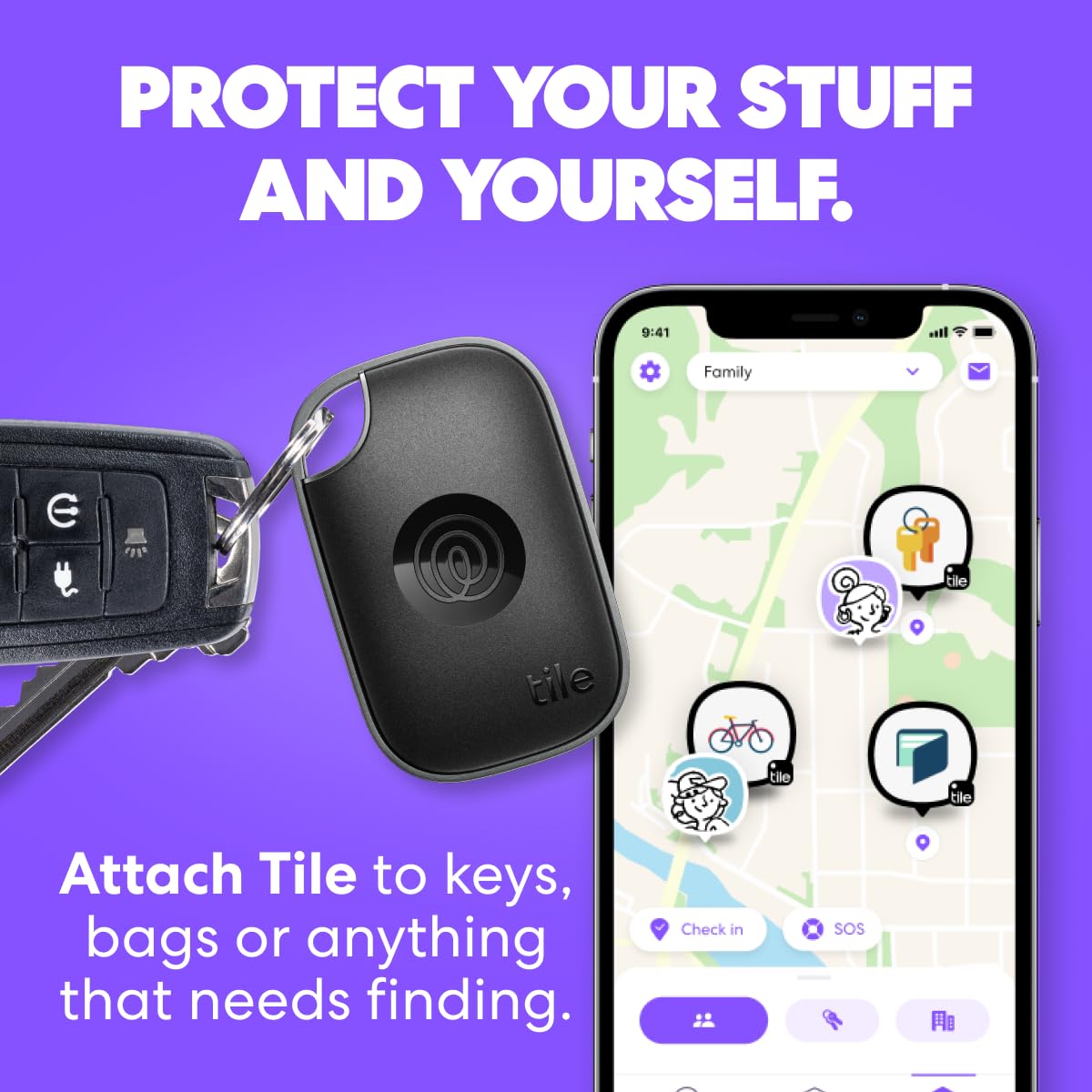 Tile by Life360 Pro (2024) - Powerful Bluetooth Tracker, Key Finder and Item Locator for Keys Bags, and More, Both iOS and Android Compatible, Phone Finder, Pack of 4 (Black/White)