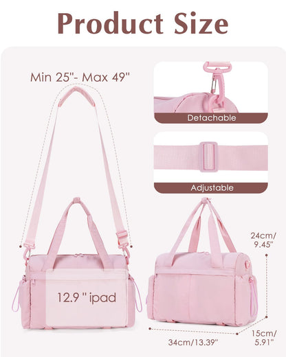 Small Gym Bag, Mini Gym Bag for Women with Yoga Mat Holder and Wet Compartment, Cute Mini Puffer Duffle Bag with Water Bottle Pocket for Workout Yoga Dance, Puffer Pink