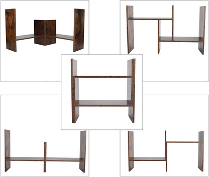 PAG Adjustable Desktop Shelf Wood Small Bookshelf Desk Supplies Organizers and Accessories Storage Display Rack Office Decor, Antique Brown