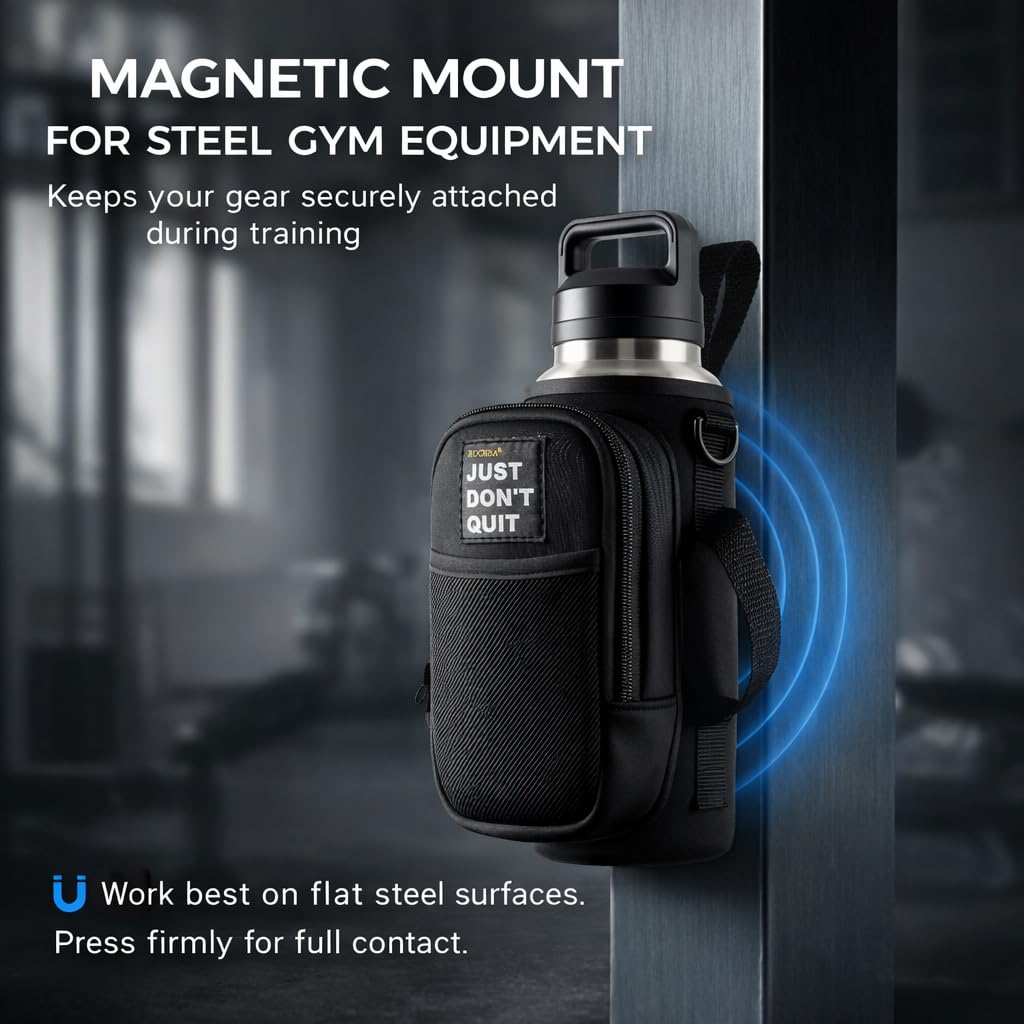 Magnetic Water Bottle Holder for Steel Gym Equipment, Hands-Free Bottle & Phone Carry for Training Sessions, Fits 24–40 oz Bottles, Neoprene Crossbody Carrier Bag