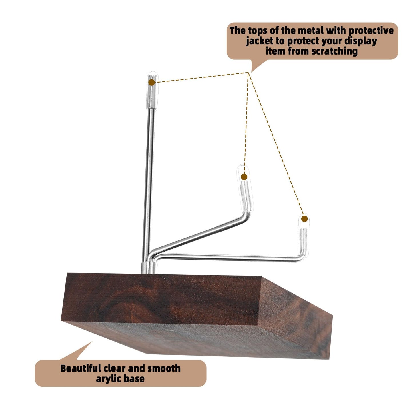 Wenqik 4 Pcs Crystal Display Stand Rock Display Stand Adjustable Metal Arms with Wooden Base Geodes Rock Agate Mineral Easel Holder for Collectibles(2.56 x 2.56 x 4.33 Inch,Silver)
