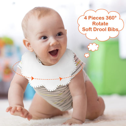 JenPen 4 Pieces White Bibs for Baby Girl Bandana Muslin 360 Bibs Baby Bandana Drool for Girl Set for Teething Toddler