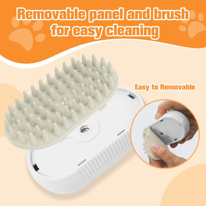 SOGUE Cat Steam Brush,Rechargeable Pet Steam Brush for Cats Dogs,Silicone Dog Brushes for Short&Long Haired Dogs,3 In 1 Pet Hair Remover Tool for Massage Grooming,Cleaning,Shedding White
