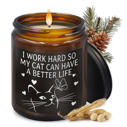 THDSE Cat Birthday Gifts for Women - Scented Candles, Christmas Cat Mom Gifts, Pine Scented, 8 oz