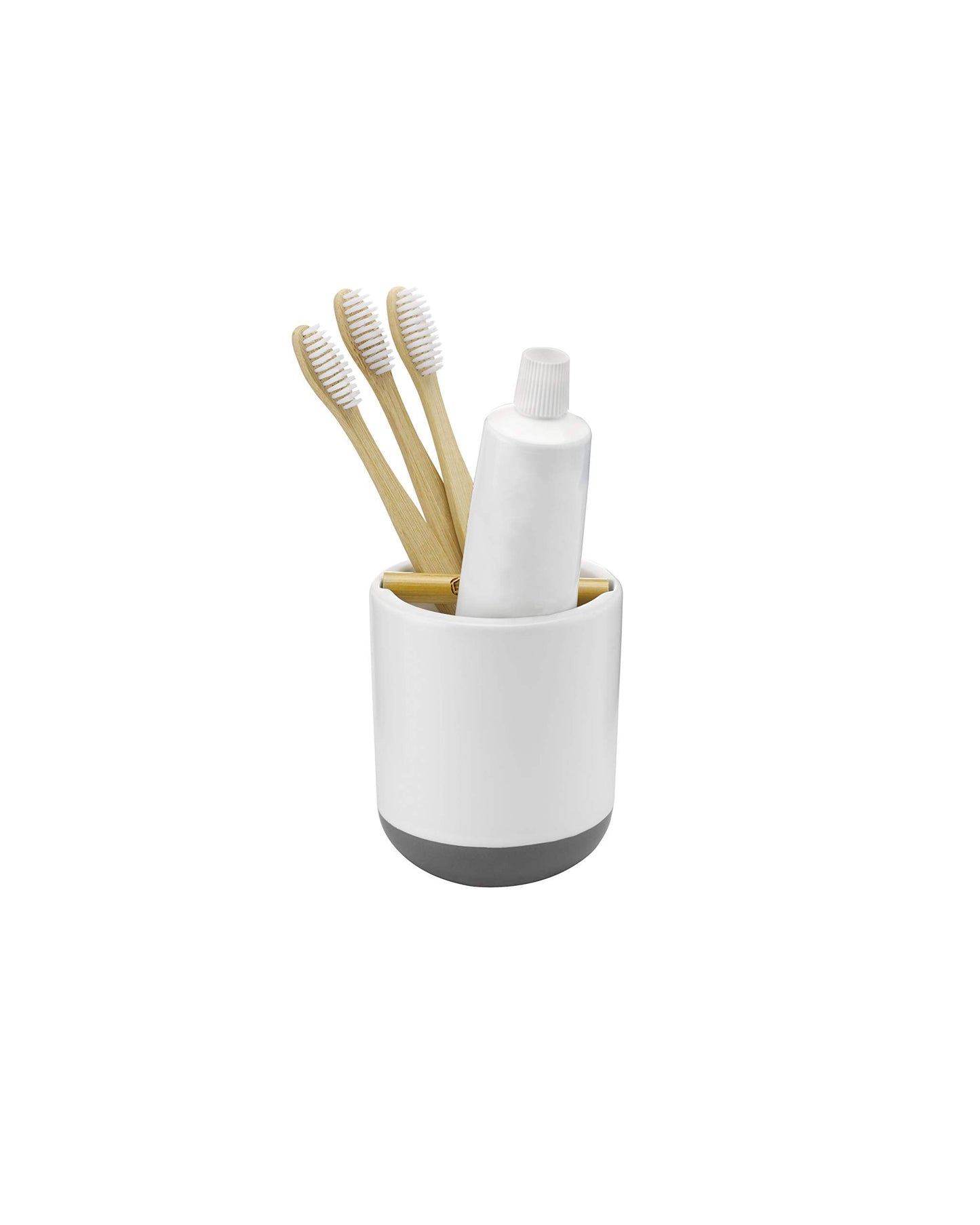 Full Circle Keep It Clean Ceramic & Bamboo Toothbrush Holder, White, Dry Earth Disk