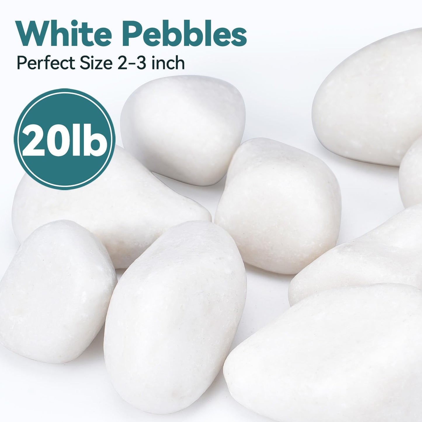 Rahato 20lbs White Rocks for Landscaping, 2-3 inch Decorative Rocks for Plants Indoor, Large Polished River Rocks for Garden, Outdoor Landscaping, Walkways, Yard, Plants Pots, Vases, Crafts