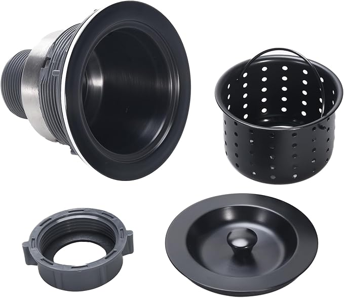Kitchen Sink Drain 3-1/2 Inch Black Sink Drain Assembly Kit, Removable Deep