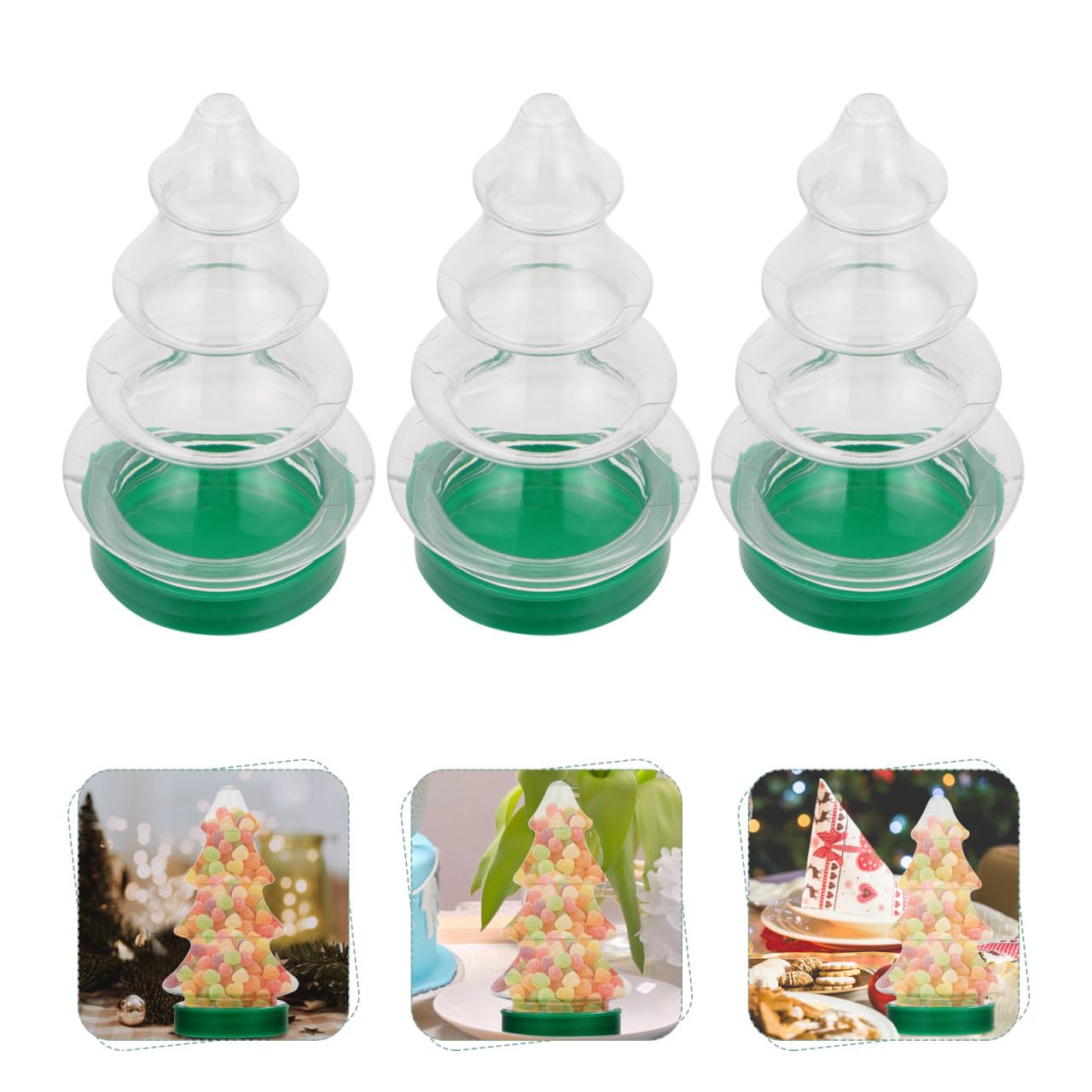 VOSAREA 12pcs Christmas Tree Shaped Candy Bottles Clear Biscuits Jars with Lids - Christmas Candy Jars & Tree Shaped Ornaments Festival Storage Containers