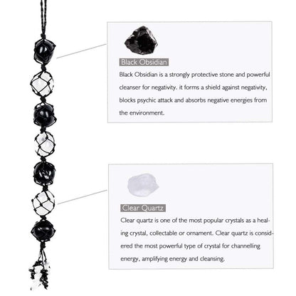 Runyangshi Hanging Car Charm Clearn Crystal Black Obsidian Healing Crystal and Stones Natural Crystals Car Hanging Omament with Chips Stones Accessories Rearview Mirror Decorations