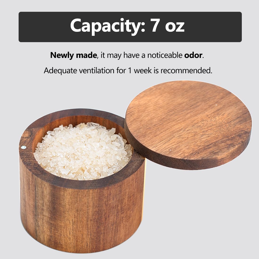 Phininia Acacia Salt Cellar, Wood Salt Box With Swivel Cover, Spice Keeper, Wood Jar For Kitchen, Perfect For Keeping Table Salt, Gourmet Salts, Herbs or Favorite Seasonings