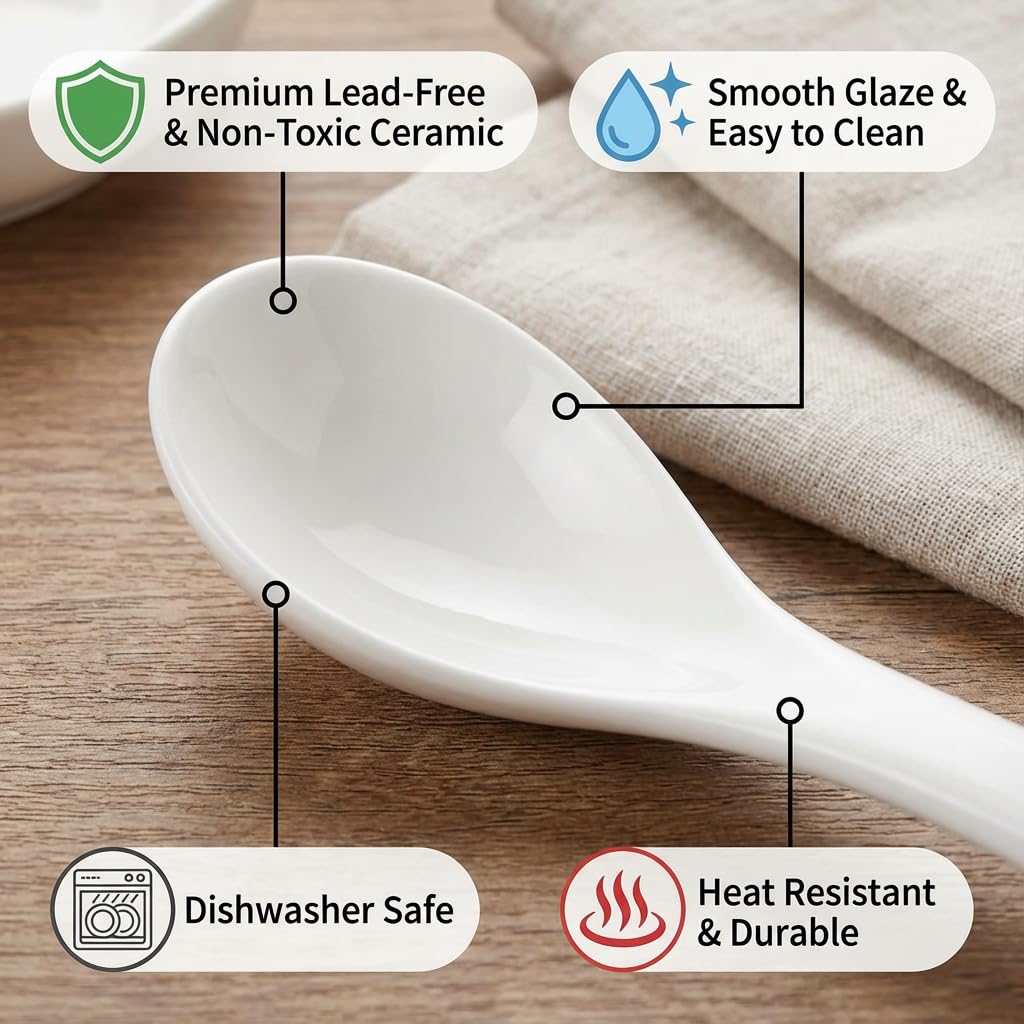 PTORIZNY 4 Pcs Demitasse Espresso Spoons, 5.43” Porcelain Coffee Spoon, Mini Sauce Spoons, Small Ceramic Teaspoon, Tiny Spoon for Dessert Appetizer Tasting Ice cream and Yogurt (White)
