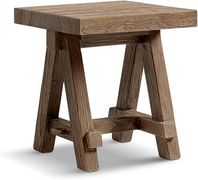 Hawthorne 18" Square Reclaimed Elm Trestle Side Table, Heritage Medium-Dark
