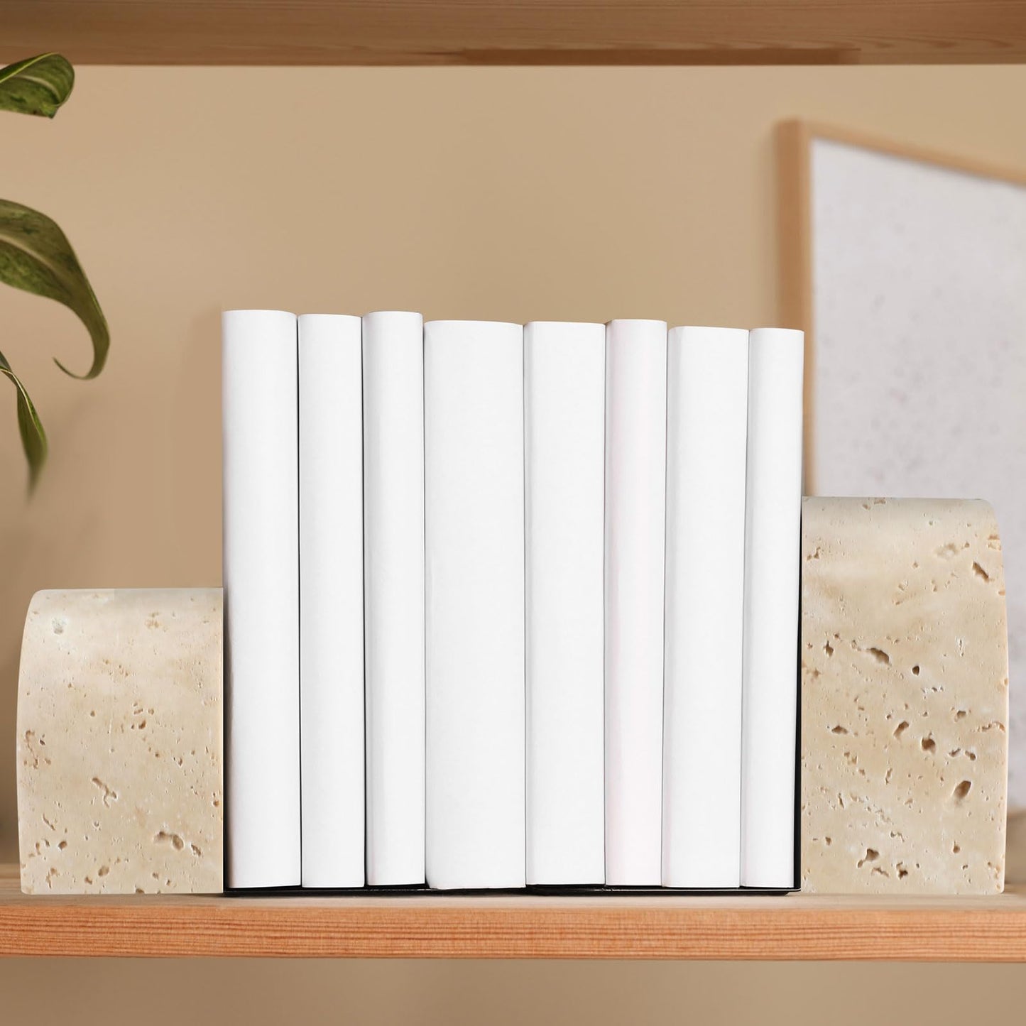 Newtay 2 Pcs Marble Bookends for Shelves 5 Inch and 3 Inch Natural Travertine Book Ends Decorative Stone Bookends Heavy Duty Marble Book Holder for Bookshelf Home Decor