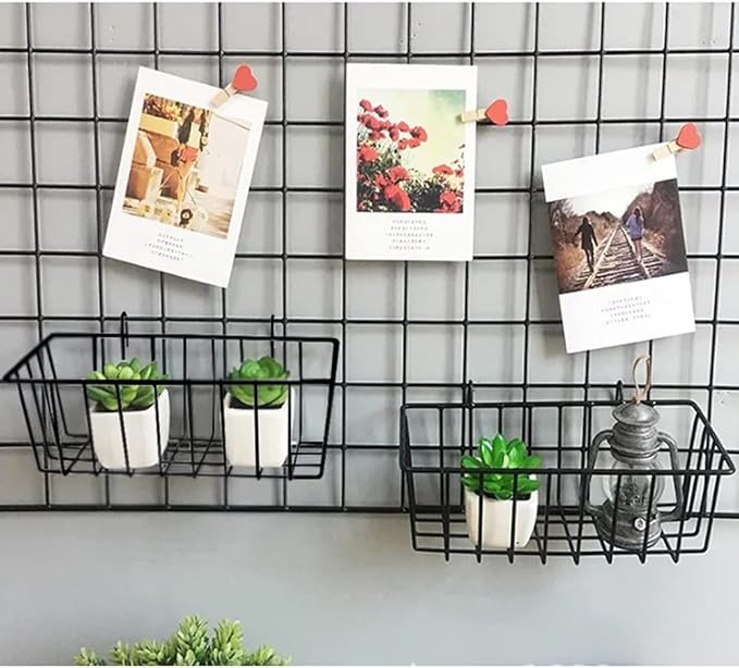 3 Pack Wire Baskets, Wall Grid Panel Hanging Wire Basket, Wall Storage and