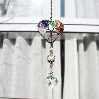 H&D HYALINE & DORA Suncatcher Window Hanging Tree of Life Heart Shaped Crystal Ball Prism Drop Pendant