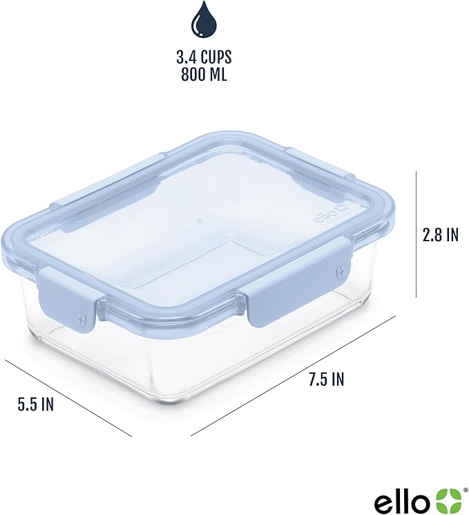 Ello Color Lock 3.4 Cup 10PC, 5 Pack Glass Meal Prep Sets Leak-Proof Glass Food