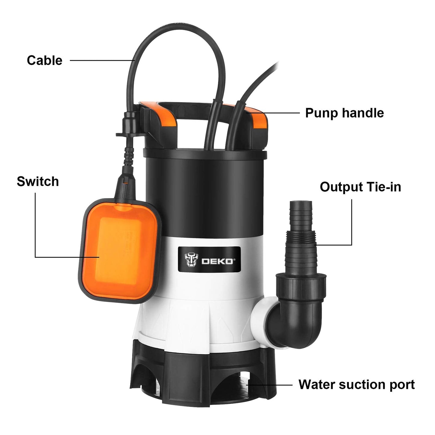 Water Pump: DEKO Submersible Water Pump 400W 8000L/H, Portable Water Sump Pump to Empty Pool, Water Drainage Pump for Clean and Dirty Water for Garden Pond, Pools, and Ditches + Float Switch